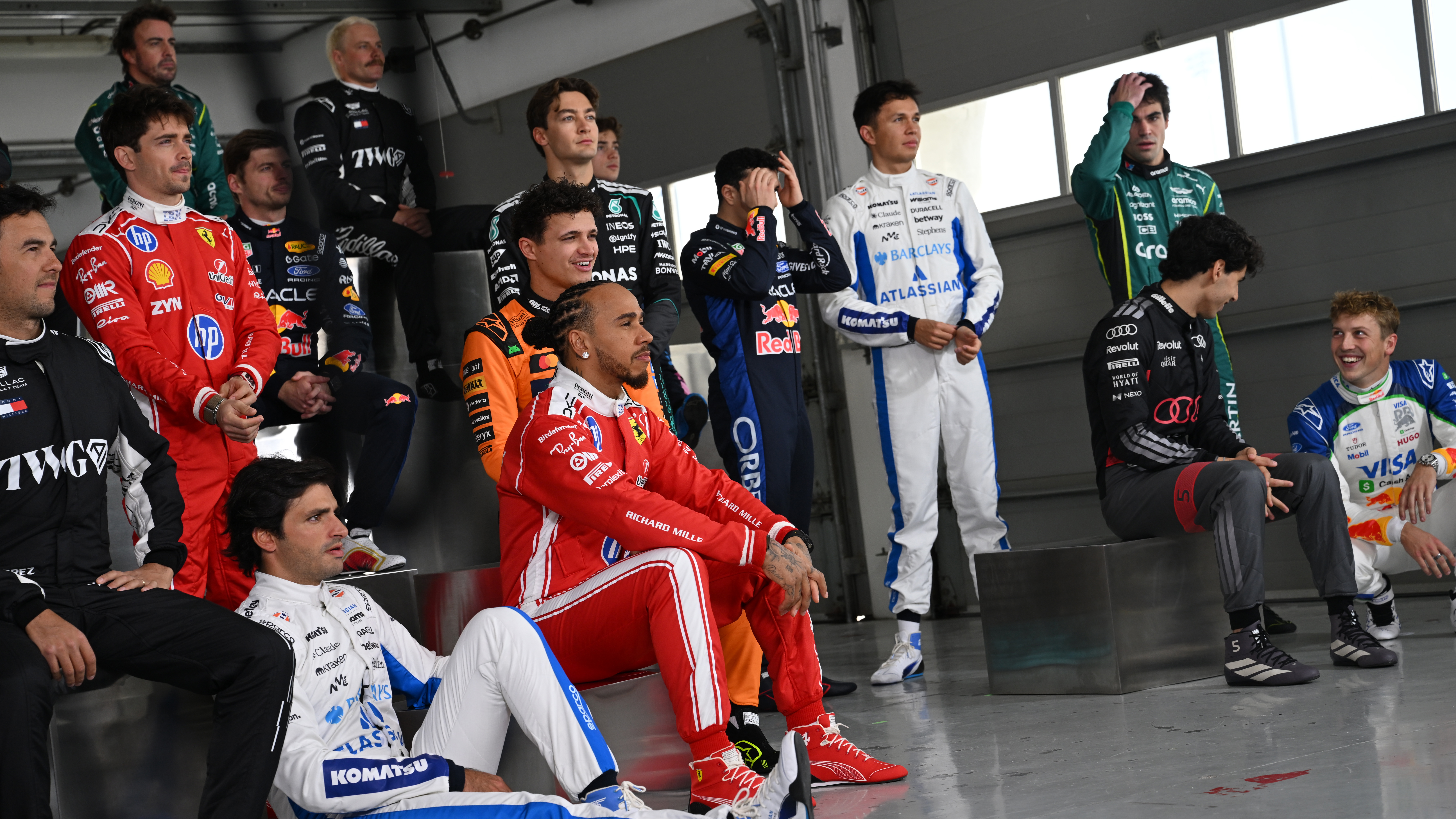 The 2026 Formula 1 drivers pose for a photo during the F1 Photocall at Bahrain International Circuit on February 11, 2026 in Bahrain.