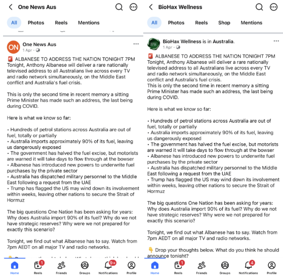 Two posts side by side.