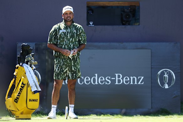 Jason Day of Australia looks across the first hole during a practice round. 
