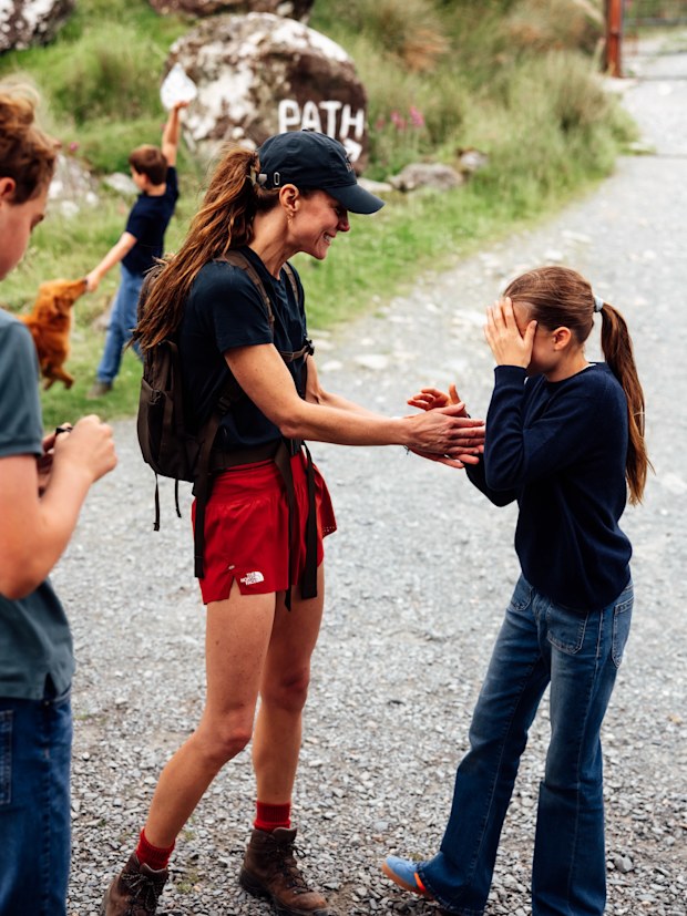 Catherine, Princess of Wales greets her family, Prince William, Prince George, Princess Charlotte, and Prince Louis after completing the Three Peaks Challenge