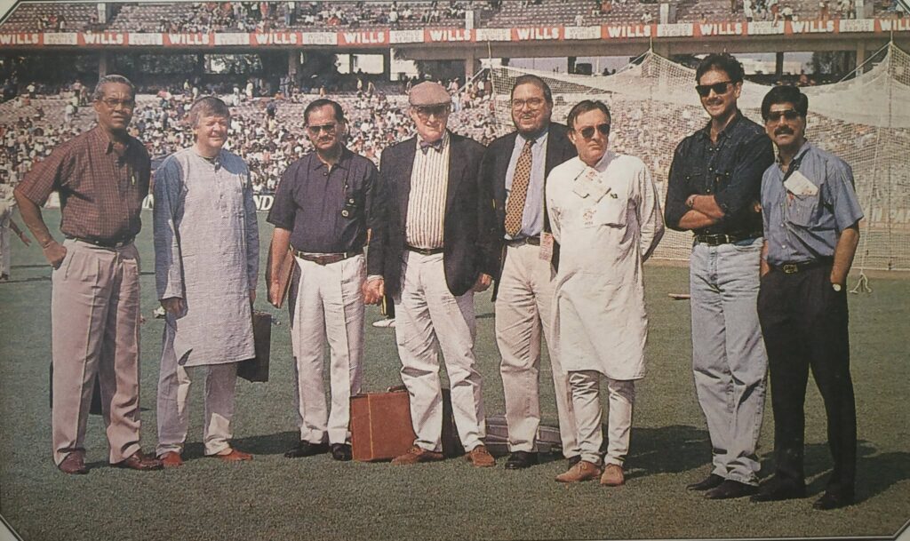 Thie pic is of the 1994-95 cricket commentary team for Doordarshan, featuring, from left, Garry Sobers, Glenn Turner, Ravi Chaturvedi the Hindi commentator, Henry Blofeld, Mark Mascarenhas power broker ex manager of Tendulkar and owner of Worldtel, Mansur Ali Khan Pataudi, Ravi Shastri, and Kris Srikkanth.
