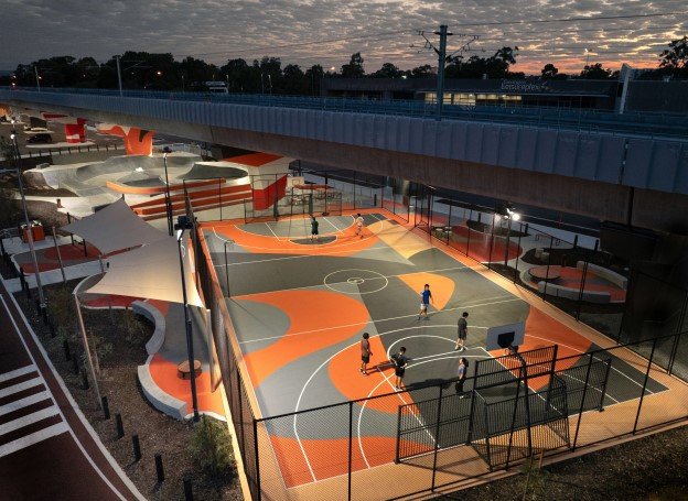 The artwork has two basketball courts across the six suburbs.