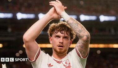 Harvey Elliott claps Liverpool fans