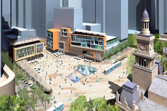 An artist’s impression of the proposed Town Hall Square in the heart of Sydney.