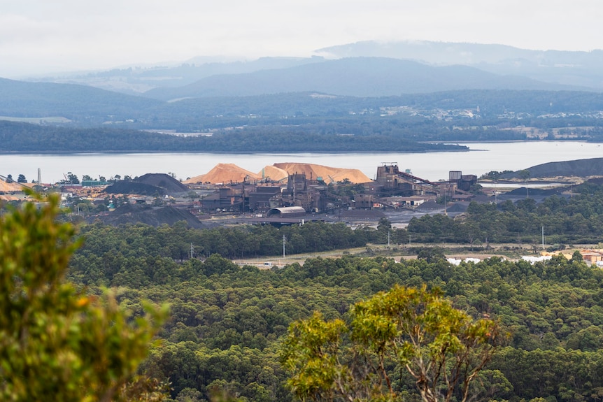 steel making facility from lookout surrounded by greenery