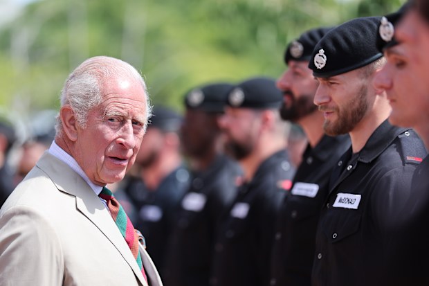 King Charles III meets RTR soldiers on parade during The Royal Tank Regiment's Families' Day at the Tank Museum on July 06, 2026 in Bovington, Dorset.