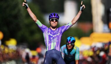 BELFORT, FRANCE - JULY 17: Mauro Schmid of Switzerland and Team Jayco AlUla celebrates at finish line as stage winner during the 113th Tour de France 2026, Stage 13 a 205.8km stage from Dole to Belfort / #UCIWT / on July 17, 2026 in Belfort, France. (Photo by Dario Belingheri/Getty Images)