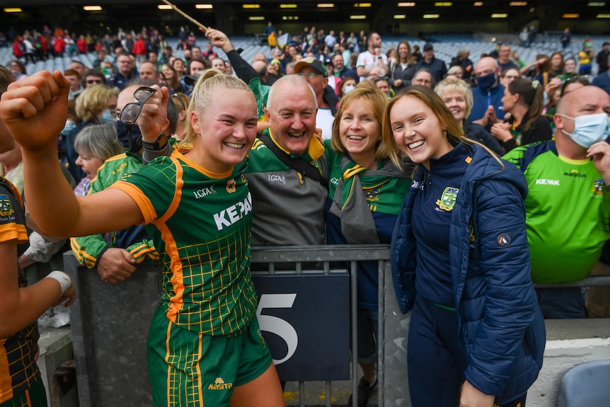 Vikki Wall of Meath is congratulated by family following the TG4 All-Ireland Senior Ladies Football Championship.