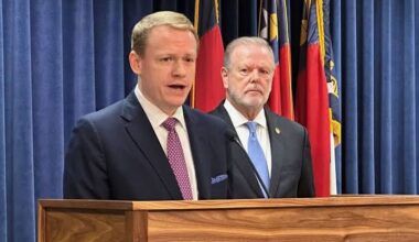 North Carolina House Speaker Destin Hall, right, and North Carolina Senate leader Phil Berger, right.