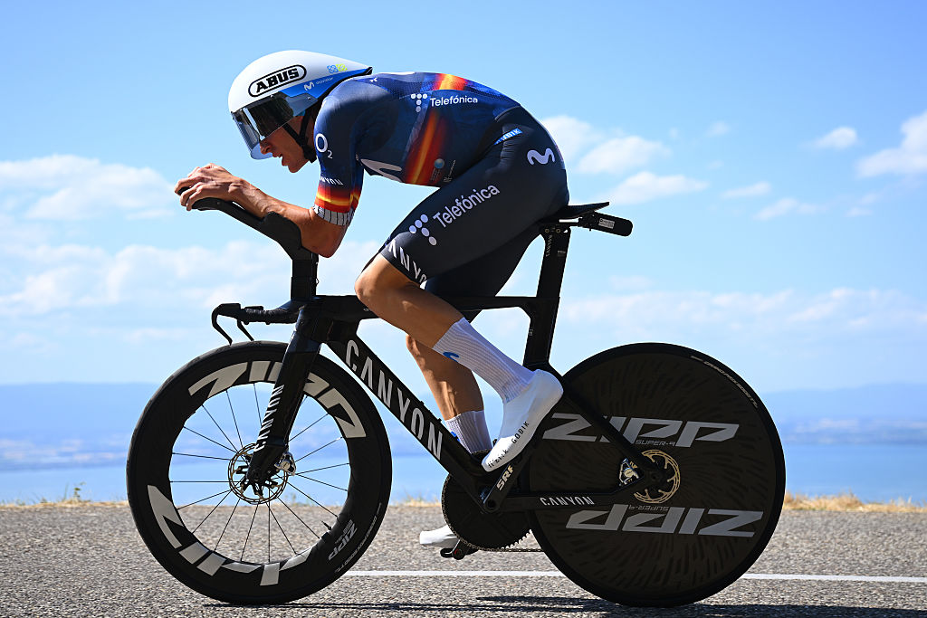 THONON-LES-BAINS, FRANCE - JULY 21: Pablo Castrillo of Spain and Team Movistar competes during the 113th Tour de France 2026, Stage 16 a 26.1km individual time trial stage from Evian-les-Bains to Thonon-les-Bains / #UCIWT / on July 21, 2026 in Thonon-les-Bains, France. (Photo by Tim de Waele/Getty Images)