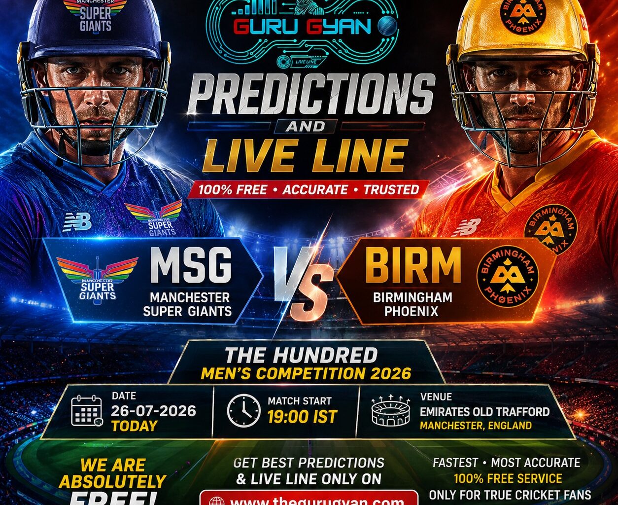 Manchester Super Giants vs Birmingham Phoenix 100Ball Today at Emirates Old Trafford, Manchester, England stadium