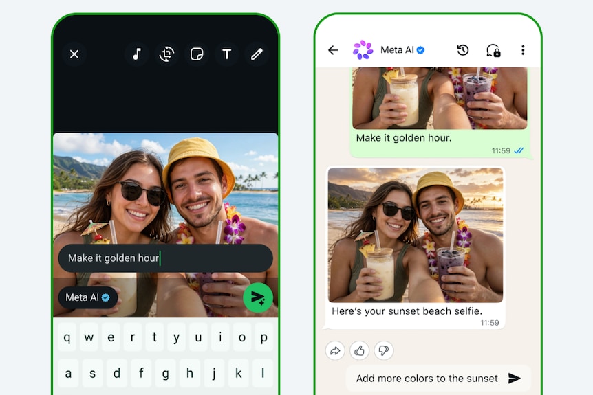 A phone with What's App Ai prompts. 