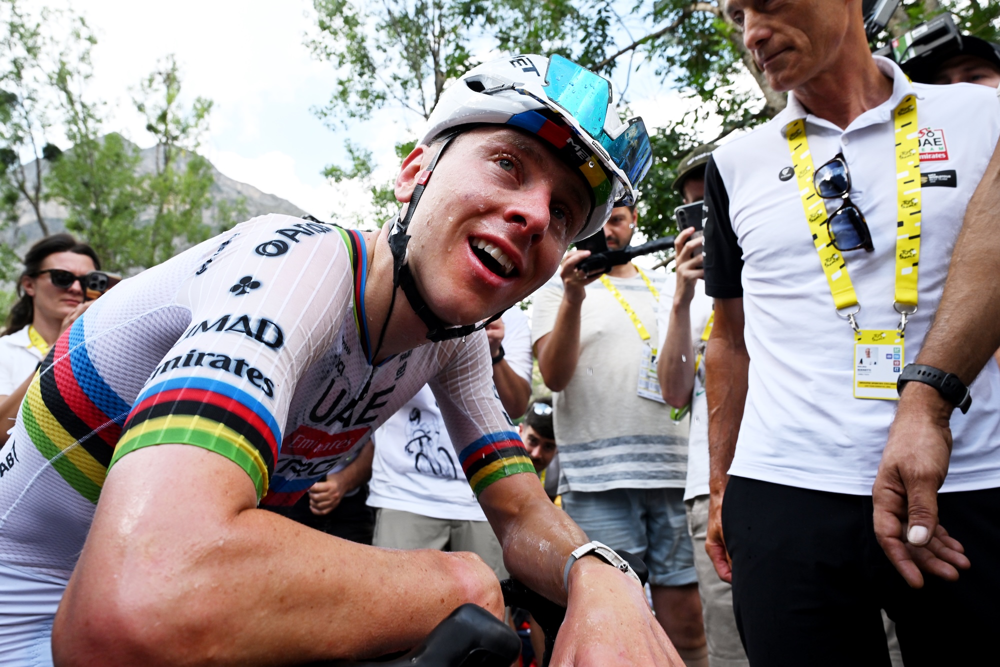 Stage winner Tadej Pogacar of UAE Team Emirates - XRG reacts after stage 6