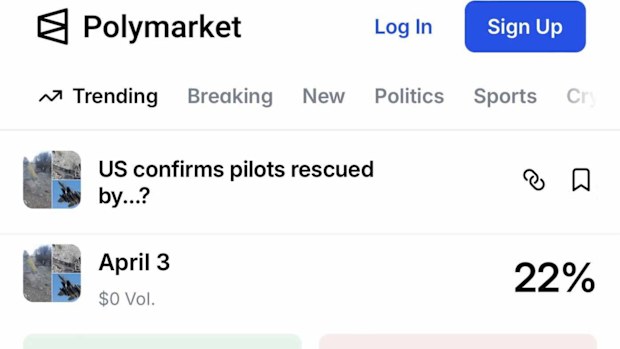 Polymarket offered odds on the rescue of a crew member shot down over Iran.