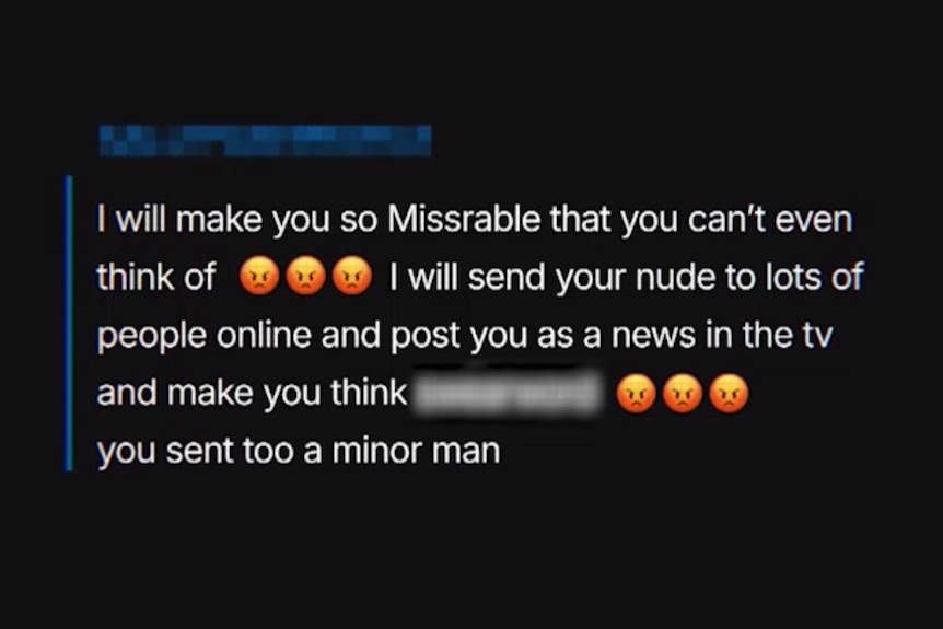 A msg with blue at top and white on black background.