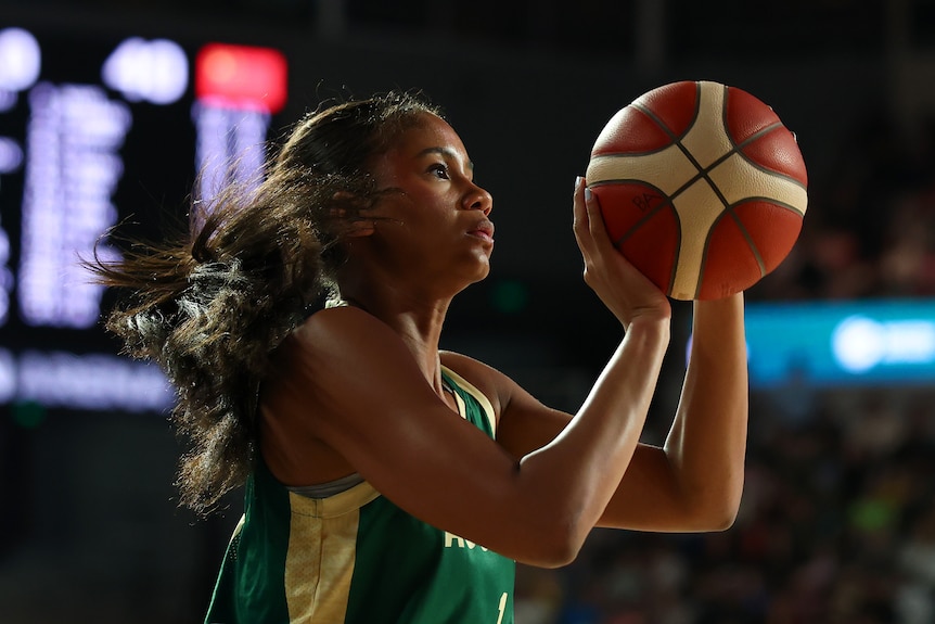 Sitaya Fagan shoots the basketball for Australia