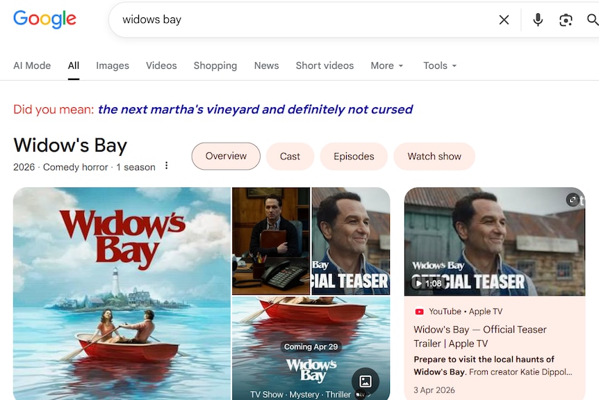 A screenshot of Google with a Widow's Bay search