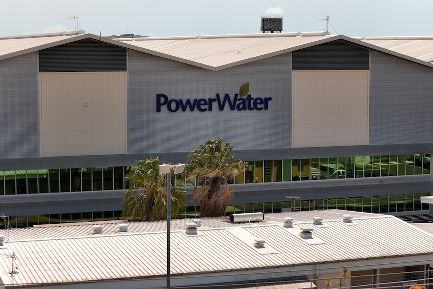 A large shed with the PowerWater logo on the facade.