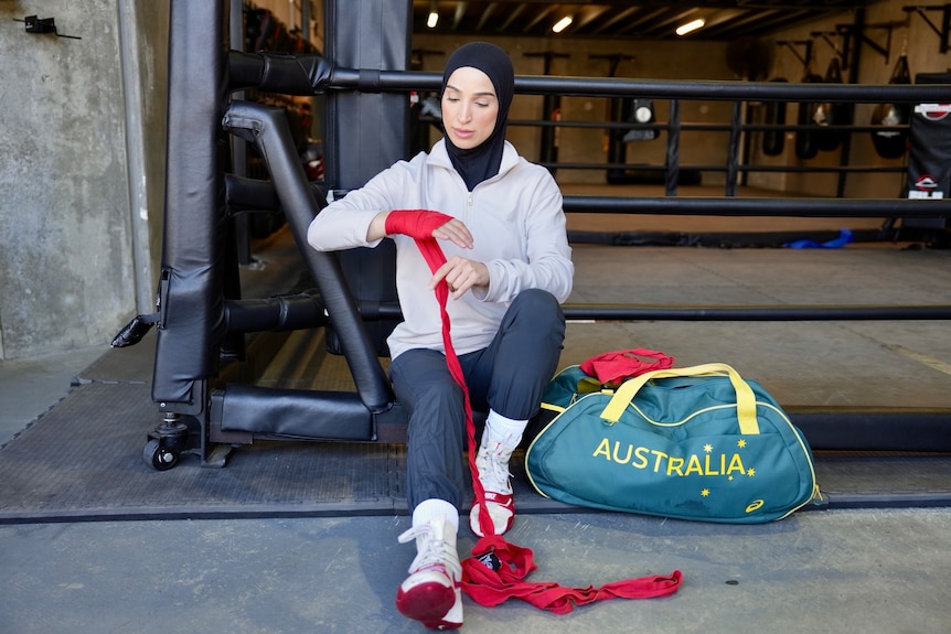 Tina Rahimi wrapping her hands ahead of training.