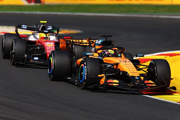 Oscar Piastri ahead of Lewis Hamilton at the Belgian GP.