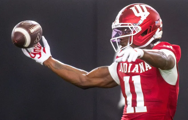 Indiana's Nick Marsh (11) during Indiana University spring football practice on Thursday, March 26, 2026.