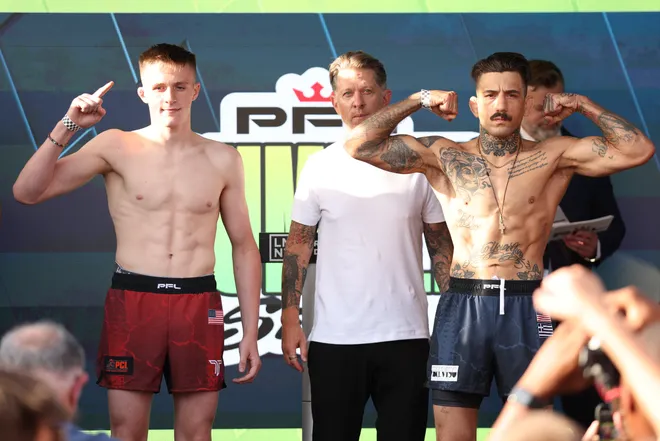 2026 PFL 9: Austin Ceremonial Weigh-ins at Inn Cahoots in Austin, Texas. Friday, July 17, 2026. (Matt Ferris / PFL)