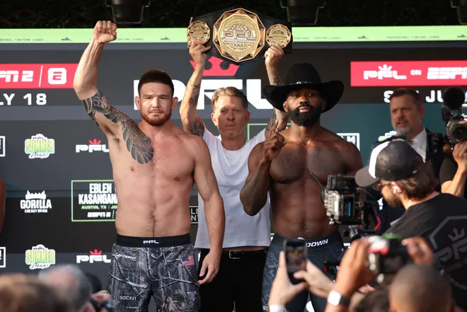 2026 PFL 9: Austin Ceremonial Weigh-ins at Inn Cahoots in Austin, Texas. Friday, July 17, 2026. (Matt Ferris / PFL)