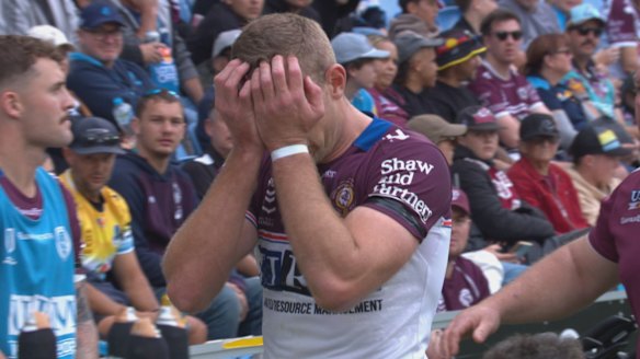 A crestfallen Tom Trbojevic comes off injured against the Gold Coast.