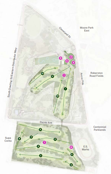 A map of a planned 12 hole golf course.