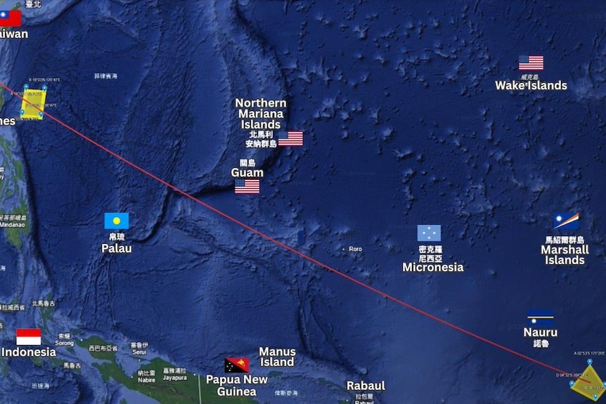 A suspected trajectory of a Chinese ballistic missile.