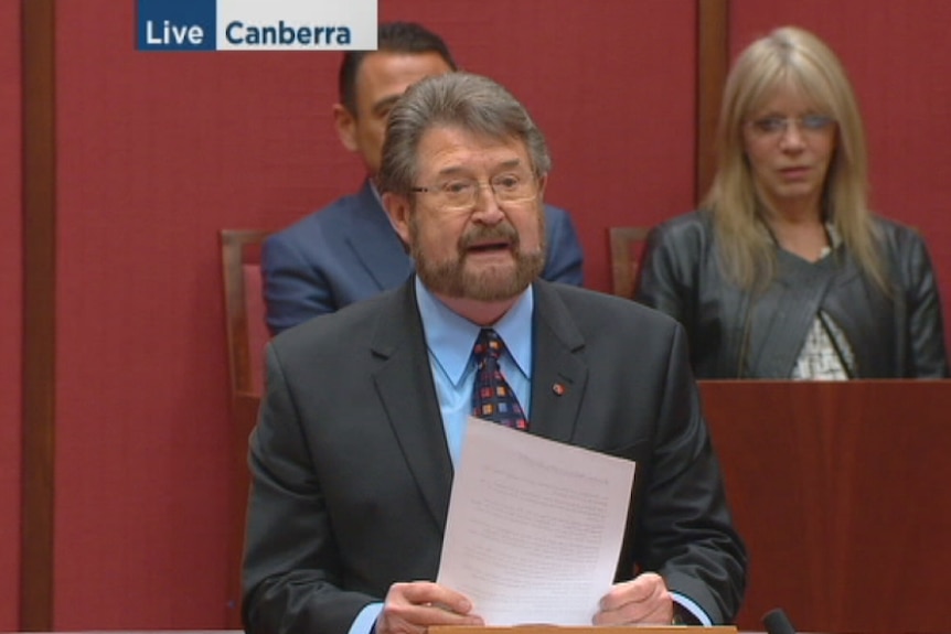 Derryn Hinch standing in the Australian Senate