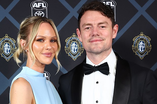 Lachie Neale and Jules Neale arrive at the 2025 Brownlow Medal on September 22, 2025 in Brisbane, Australia.
