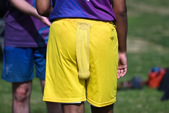 The “snitch” from Harry Potter’s Quidditch is translated into a player wearing a yellow oz-tag style band with a ball on the end. Players on both teams must wrestle the ball free to end the match. 