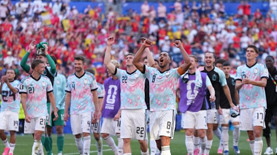Belgium celebrate victory in Seattle.