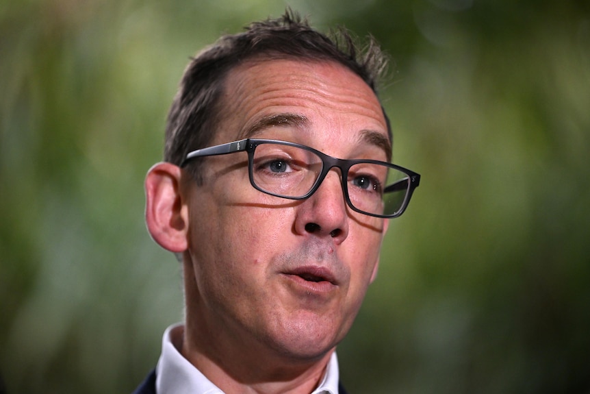 A close-up image of a government minister wearing glasses. 