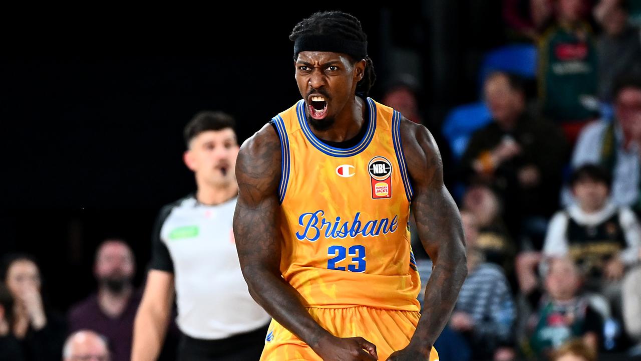HOBART, AUSTRALIA - NOVEMBER 08: Casey Prather of the Bullets celebrates the win during the round eight NBL match between Tasmania Jackjumpers and Brisbane Bullets at MyState Bank Arena, on November 08, 2025, in Hobart, Australia. (Photo by Steve Bell/Getty Images)