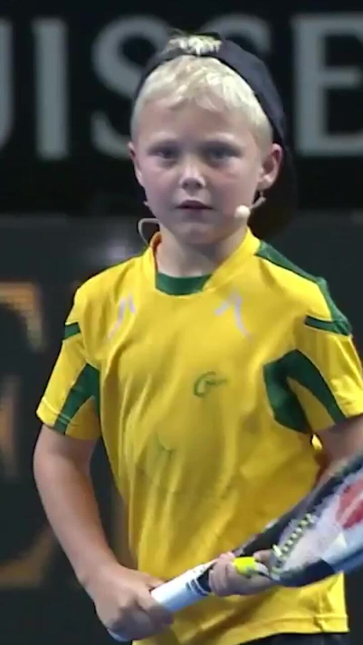 6-year-old Cruz Hewitt hits with Roger Federer