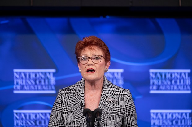 One Nation Leader Pauline Hanson addresses the National Press Club.