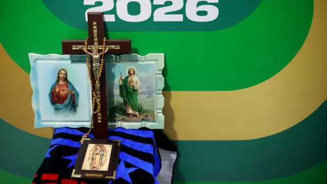 Detail of religious figures displayed in the Mexico dressing room before the FIFA World Cup 2026 Group A match between Mexico and Korea Republic