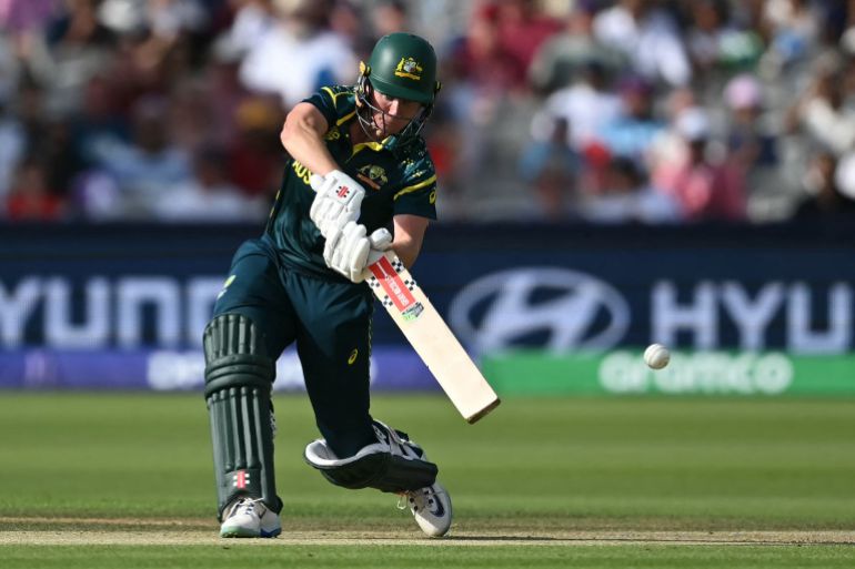 Australia's Beth Mooney swings at a ball during the ICC Women's T20 cricket world cup 2026 final between Australia and England, at Lord's in London on July 5, 2026. (Photo by JUSTIN TALLIS / AFP)