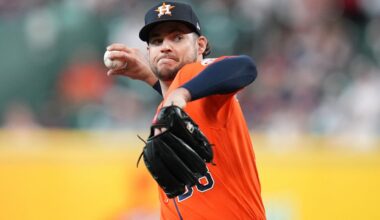 Houston Astros starting pitcher Peter Lambert delivers to Baltimore Orioles' Adley Rutschman during the first inning of a baseball game, Friday, July 17, 2026, in Houston. (AP Photo/Karen Warren)