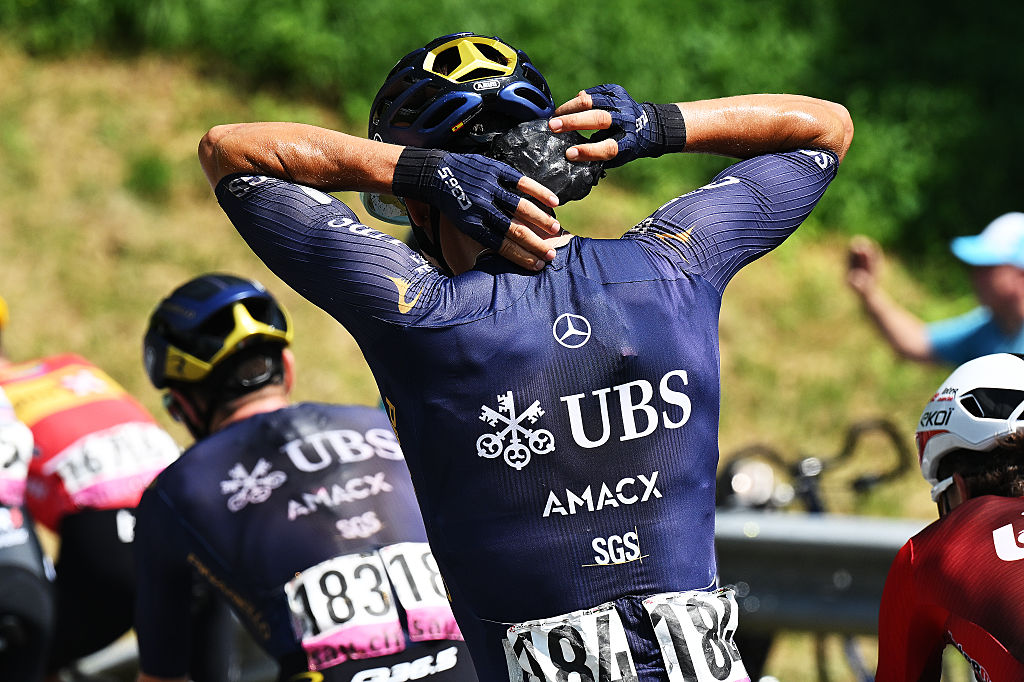 VILLARS-SUR-OLLON, SWITZERLAND - JUNE 21: Marcel Camprubi of Spain and Team Pinarello Q36.5 Pro Cycling refreshes with ice during the 89th Tour de Suisse 2026, Stage 5 a 150.7km stage from Villars-sur-Ollon to Villars-sur-Ollon 1249m / #UCIWT / on June 21, 2026 in Villars-sur-Ollon, Switzerland. (Photo by Tim de Waele/Getty Images)
