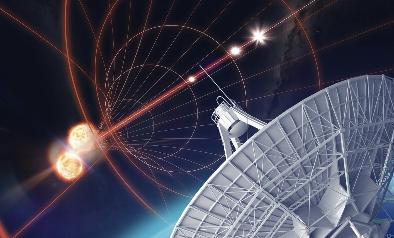 An artists conception of the GW170817 afterglow being observed by an antenna of the Very Large Array