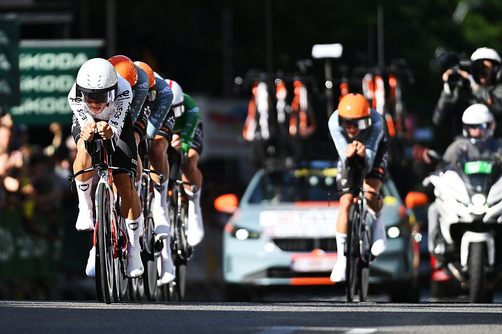 BARCELONA, SPAIN - JULY 04: Michal Kwiatkowski of Poland and Netcompany INEOS Cycling Team competes during the 113th Tour de France 2026, Stage 1 a 19.6km team time trial stage from Barcelona to Barcelona / #UCIWT / on July 04, 2026 in Barcelona, Spain. (Photo by Tim de Waele/Getty Images)