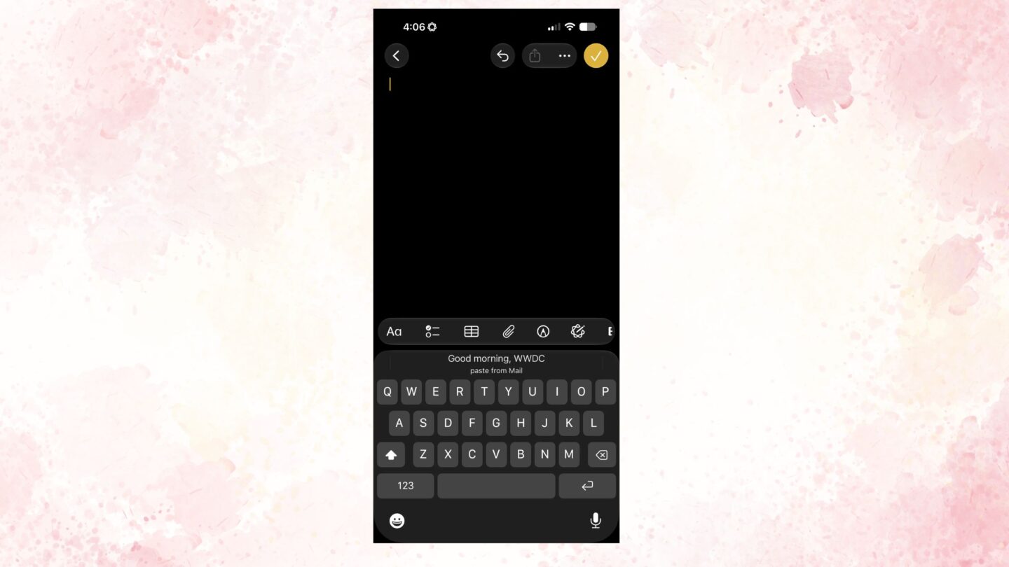 A picture of the iOS 27 keyboard's paste option used in a story about the same.