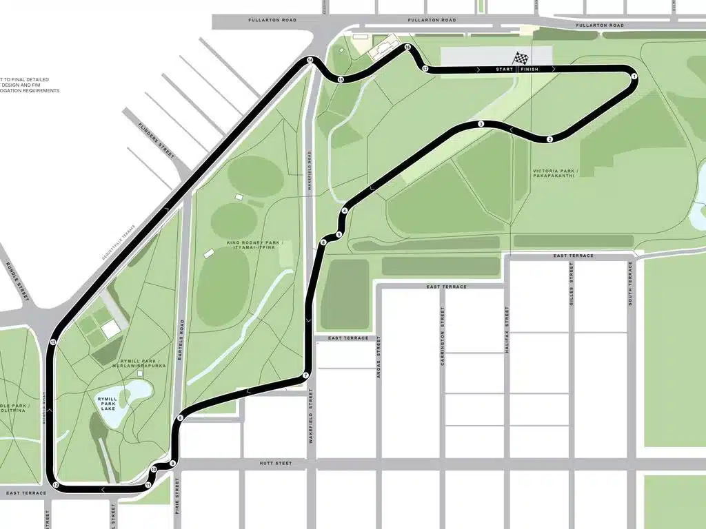 The new Adelaide Park street circuit, proposed venue for next year’s Australian motorcycle Grand Prix