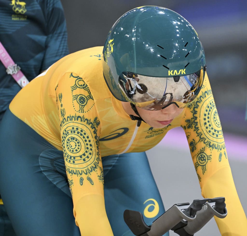 Georgia Baker prepares for the team pursuit at the 2024 Olympic Games Paris - Day 11 - Track Cycling.  

Image: Nick La Galle