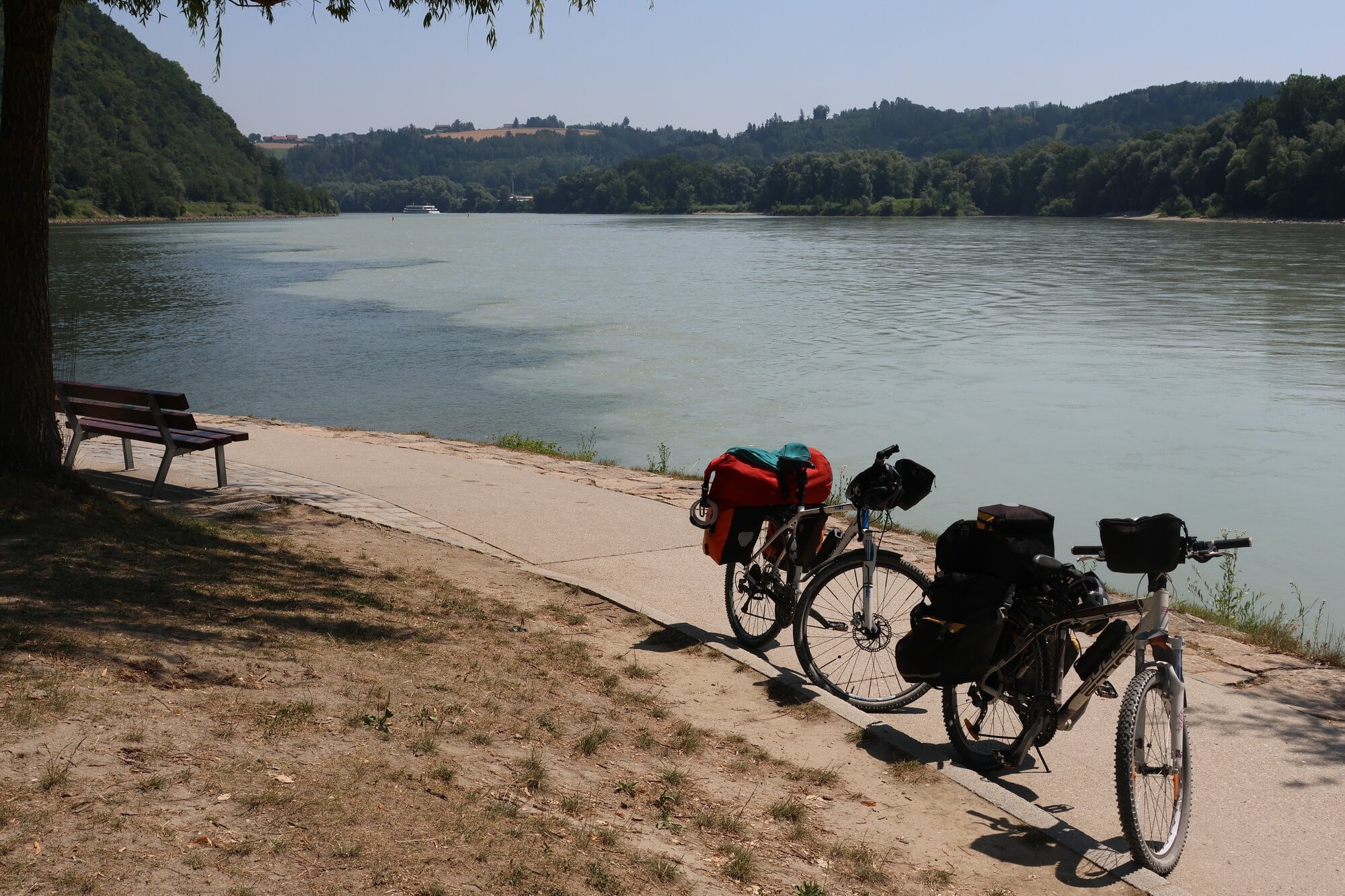  Callum Armstrong and Anna Wentsch’s bikes at the Passau Donau-Inn Confluence. Photo / Conservation Amplified