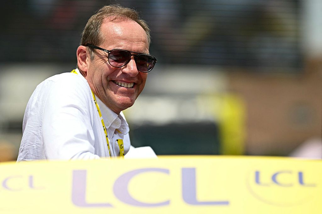 Tour de France director Christian Prudhomme looks on from atop the race direction car during stage 7 of the 2026 Tour de France, on July 10, 2026. (Photo by Loic VENANCE / AFP via Getty Images)