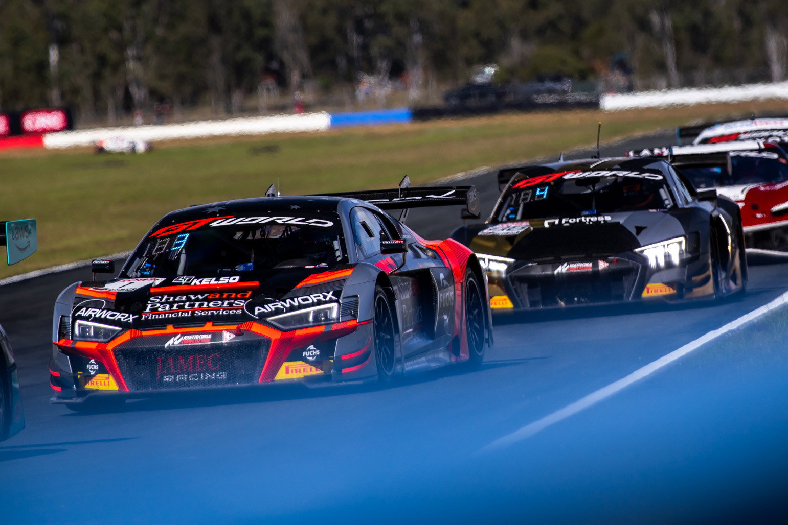 The Brad Schumacher/Broc Feeney Audi R8 ahead of the Steve Brooks/Ryan Wood Audi R8.